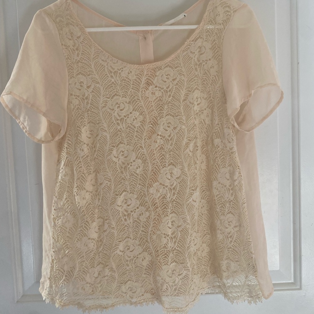 Lush- cream lace button up back top size medium